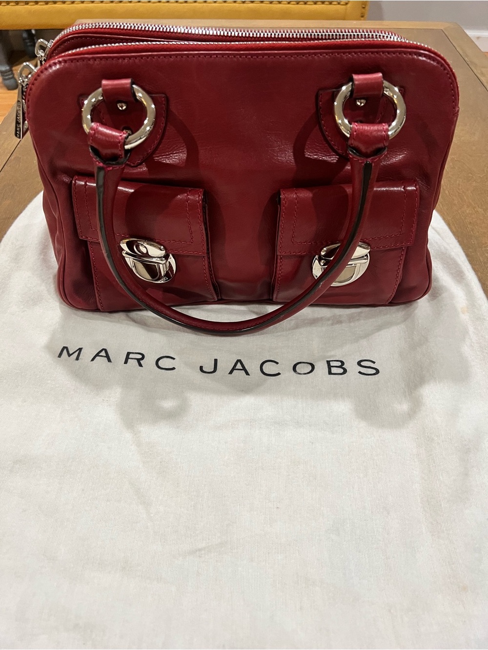 Marc Jacobs Brick Red Calf Leather Satchel with Silver Hardware